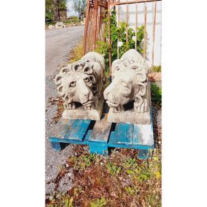 Pair Of Carved Stone Lions