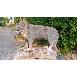 Imposing 19th-century Limestone Wolf Dog