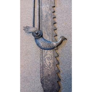 exceptionnelle cremaillere de cheminée 18 e ,objet de l'atre  en fer forgé, present de mariage