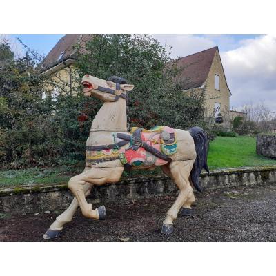 Rare Demountable Manege Horse, Wooden Carousel Advertising