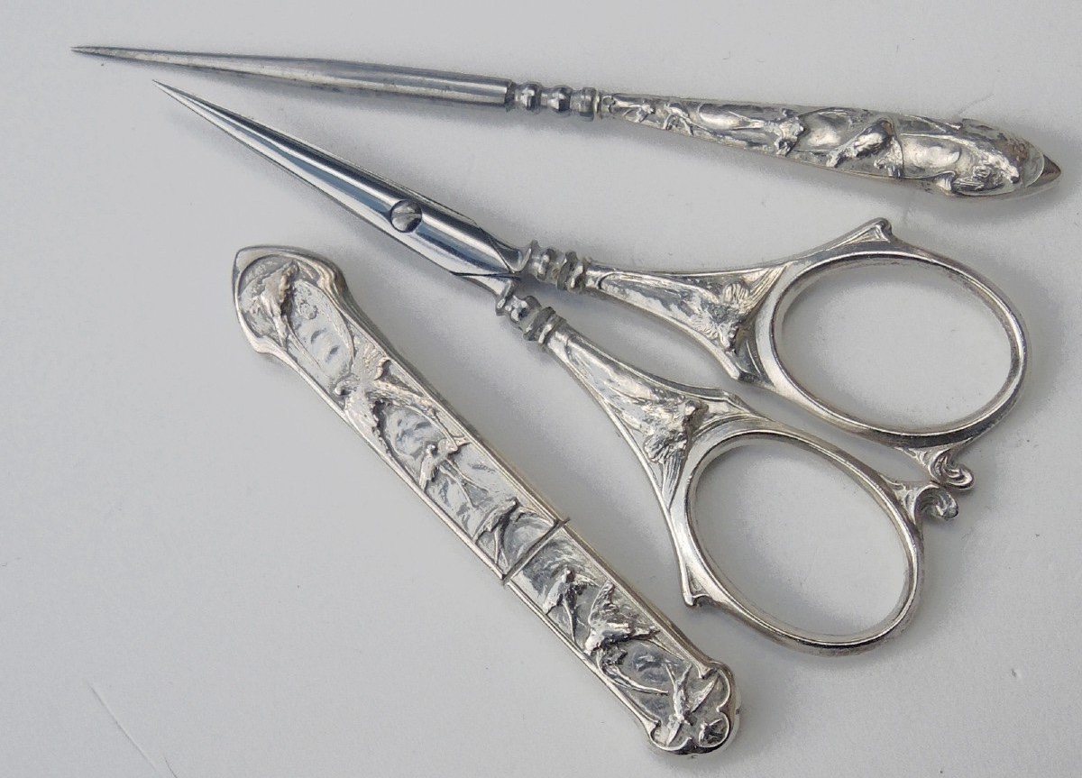 Sewing Kit In Sterling Silver Art Nouveau Swallows Late Nineteenth Early Twentieth-photo-1