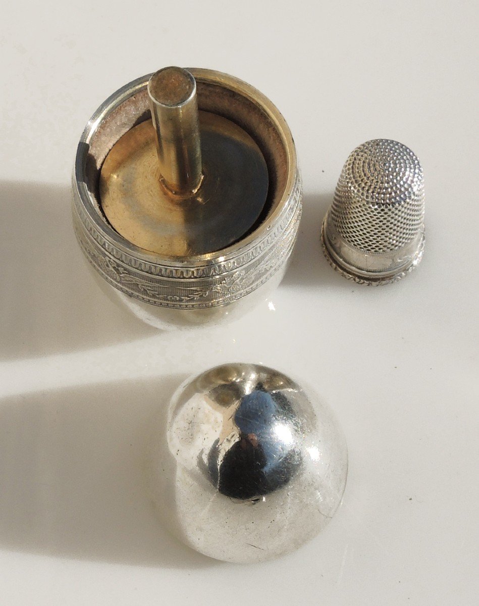 Cousette Nécessaire De Couture Œuf argent Massif porte aiguilles bobine dé à coudre-photo-3