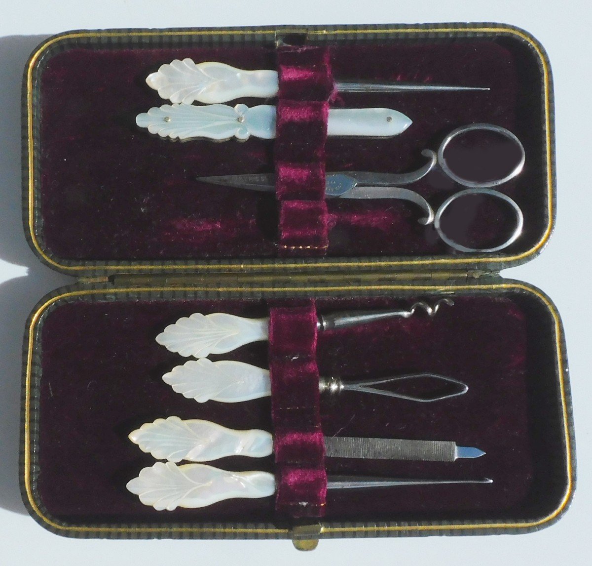 Travel Kit Sewing Manicure Mother-of-pearl Steel 19th Century-photo-2