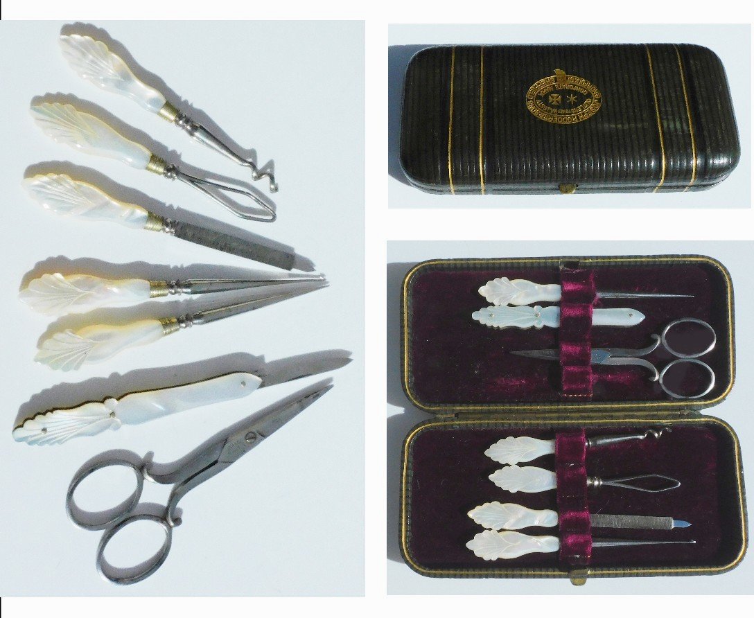 Travel Kit Sewing Manicure Mother-of-pearl Steel 19th Century