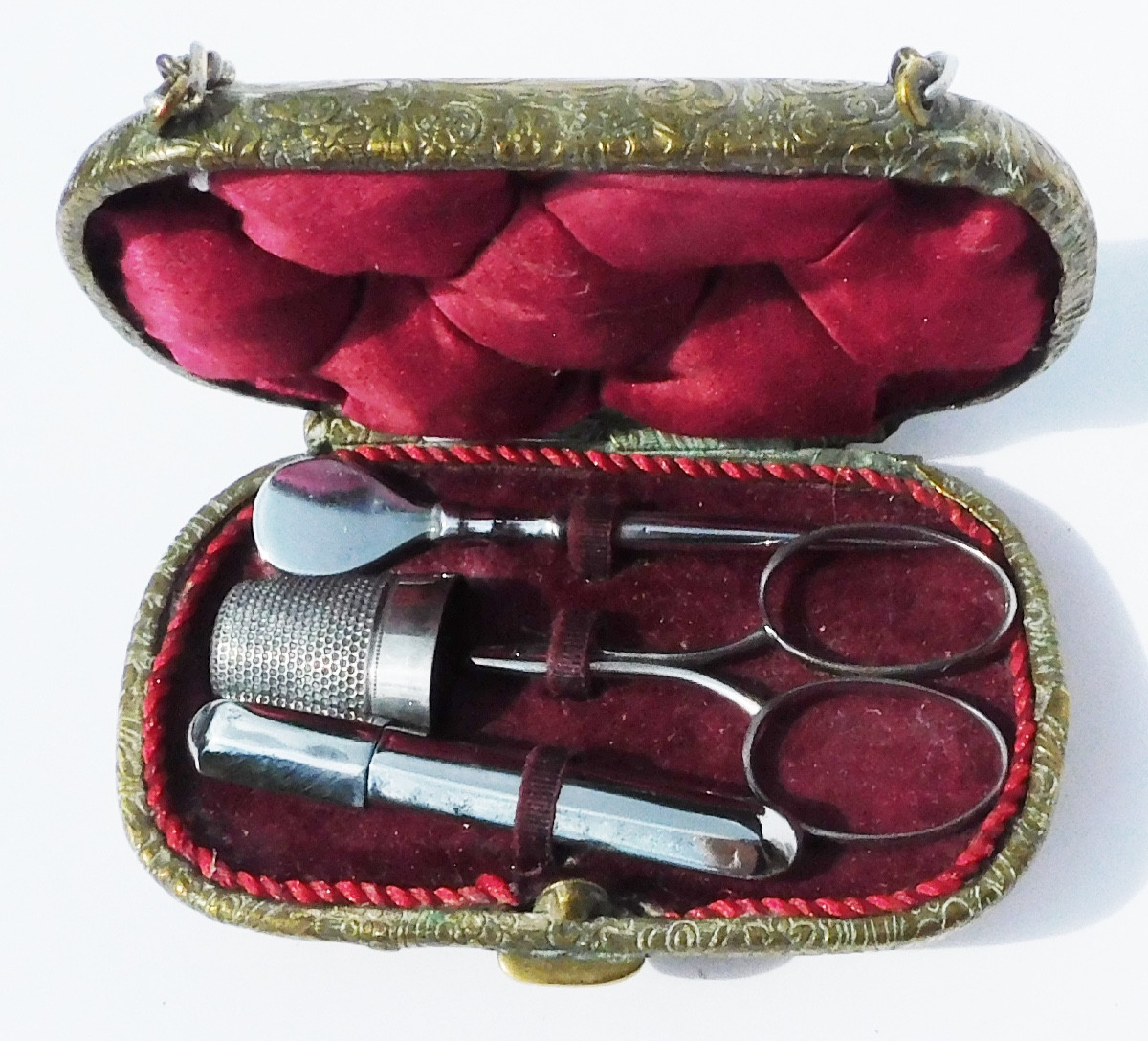 Sewing Kit In Steel 19th Century Napoleon III Purse Shape Box-photo-3