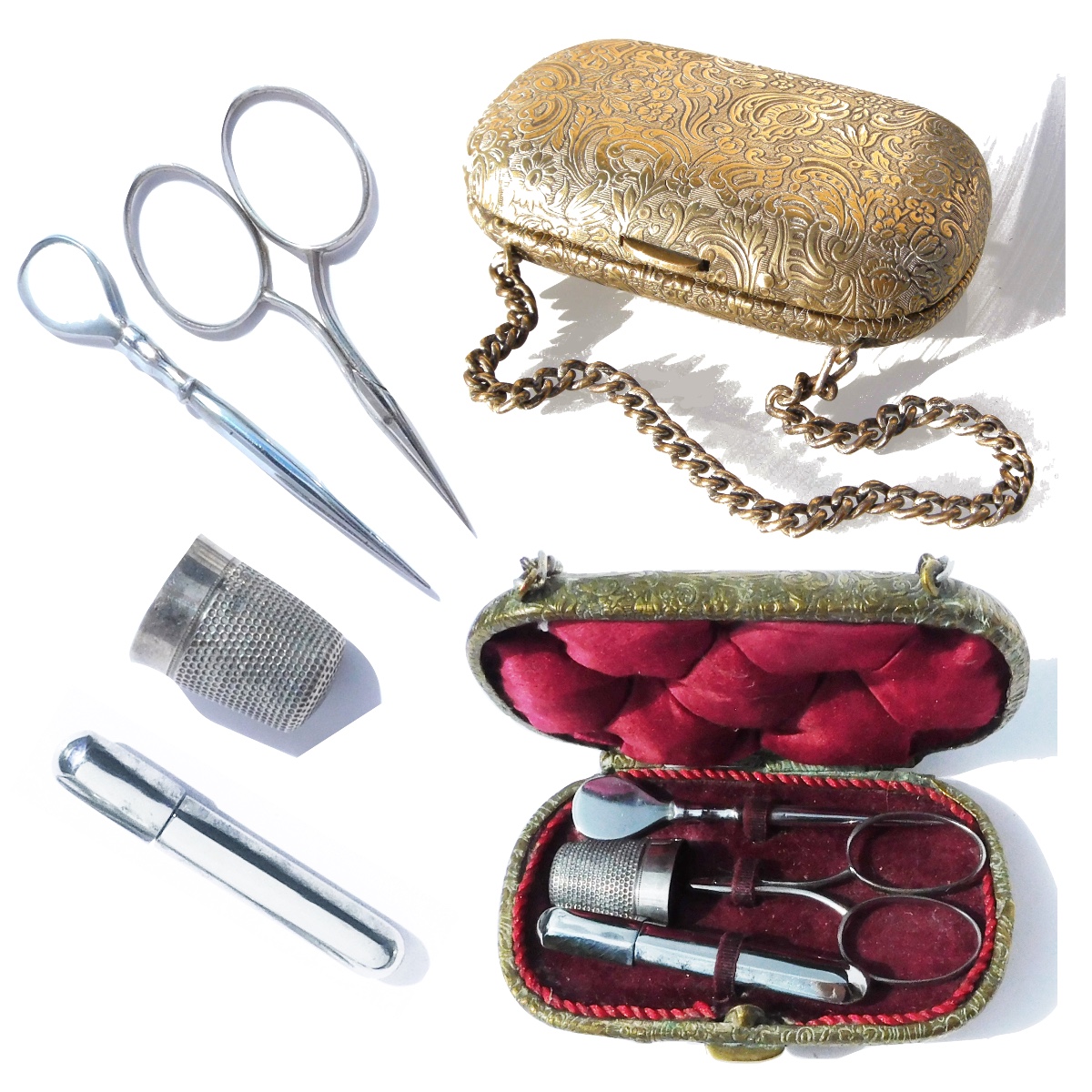Sewing Kit In Steel 19th Century Napoleon III Purse Shape Box