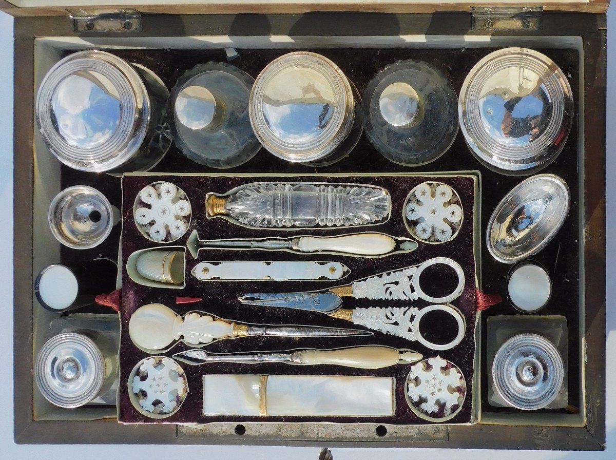 Sewing Travel Kit Toiletry Mother-of-pearl Crystal Silver-photo-3