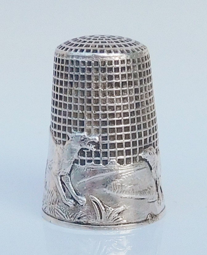 Thimble In Sterling Silver Fable De La Fontaine The Wolf And The Lamb Early 20th Century-photo-3