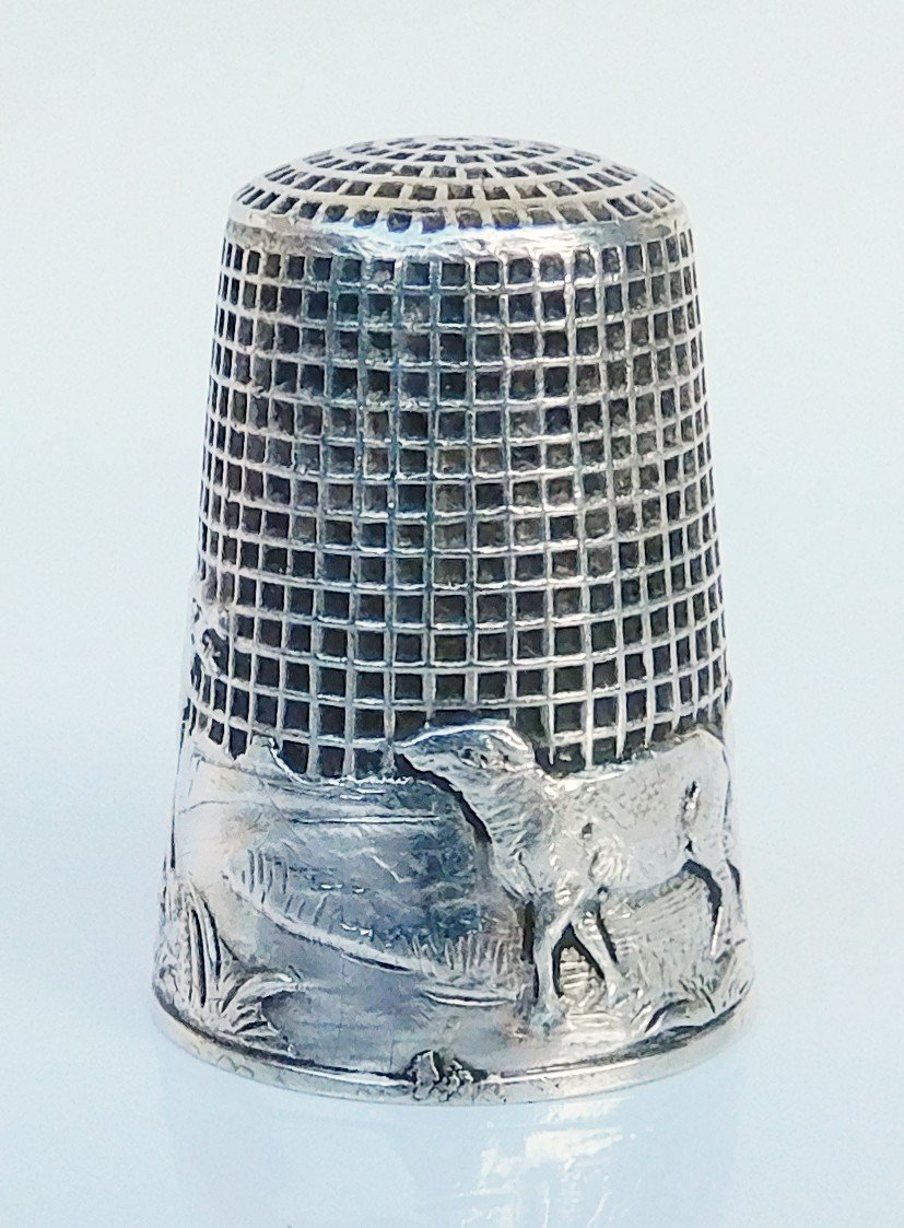Thimble In Sterling Silver Fable De La Fontaine The Wolf And The Lamb Early 20th Century-photo-2