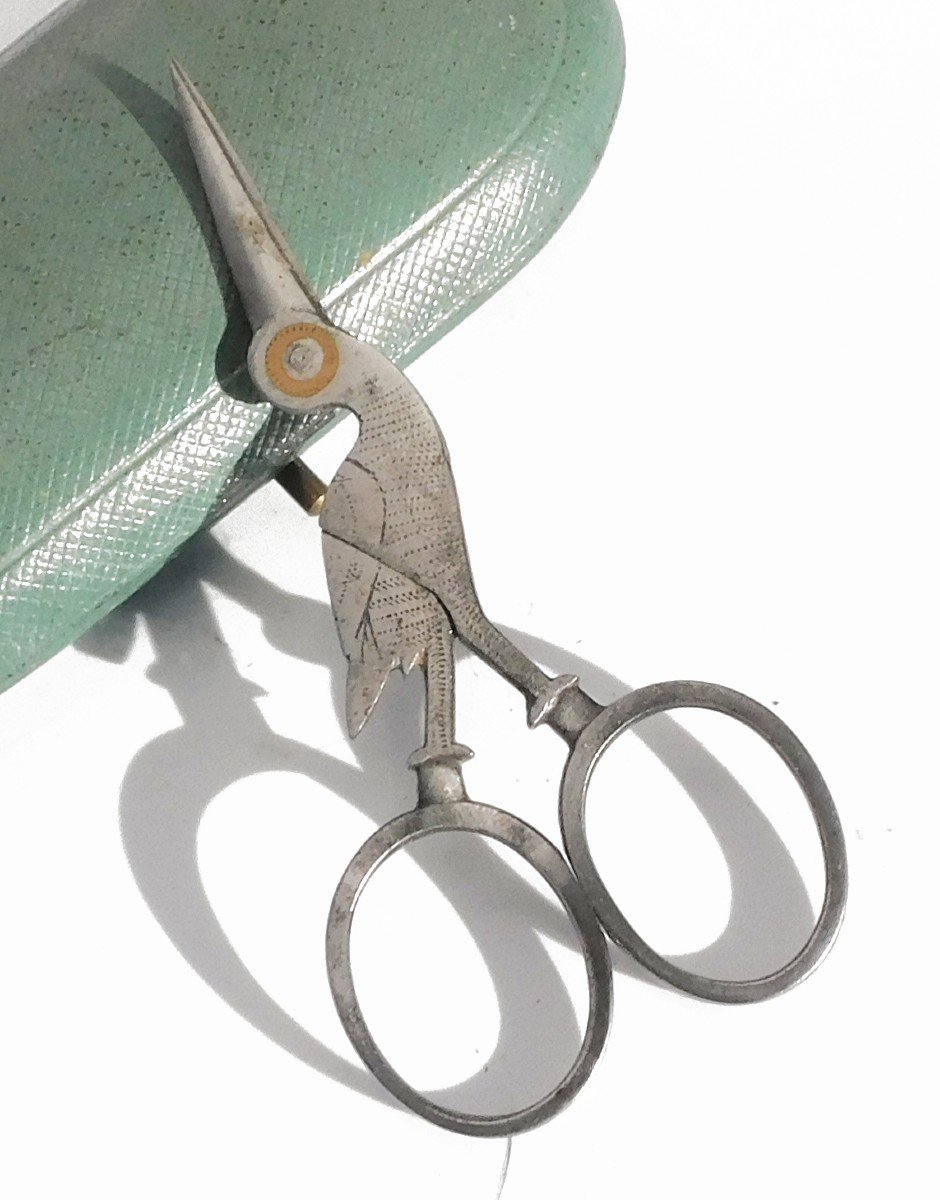 Pair Of Antique Steel Embroidery Scissors, Early 20th Century, Woodcock Shape
