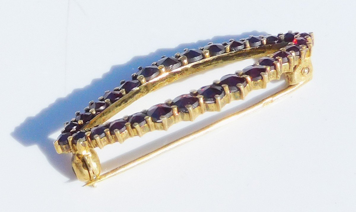 Old Silver Vermeil Garnet Brooch Late 19th Early 20th Century-photo-3