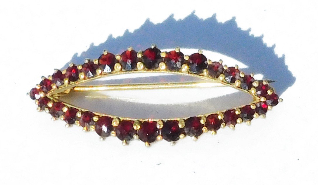 Old Silver Vermeil Garnet Brooch Late 19th Early 20th Century