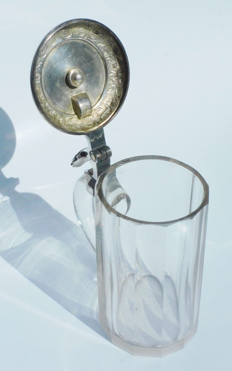 Large Old Glass And Silver Metal Beer Mug With Bell-photo-2