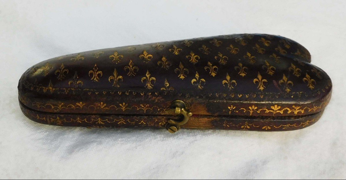 Petite Paire De Ciseaux à Broder Couture En Acier Dans Son écrin Recouvert De Cuir XIXe Siècle-photo-2