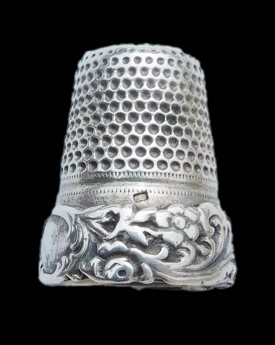 Antique Silver Sewing Box Set, 19th Century, Scissors, Thimble, Sewing Awl-photo-2