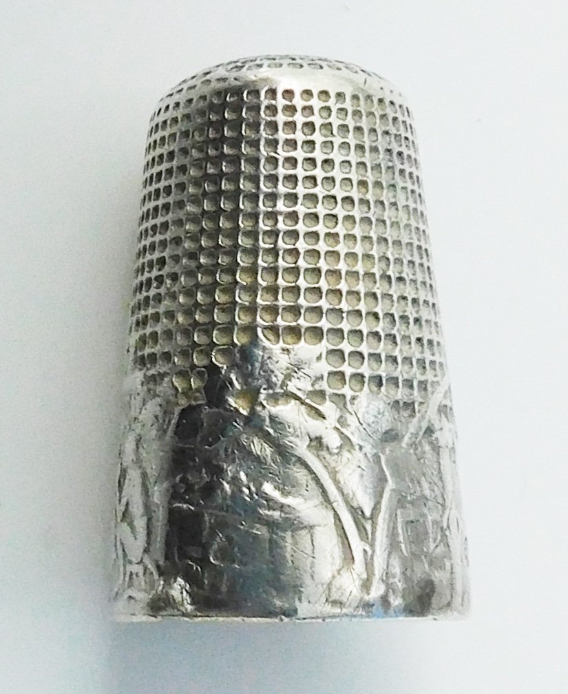 Solid Silver Thimble La Fontaine's Fable "the Monkey And The Cat"-photo-3