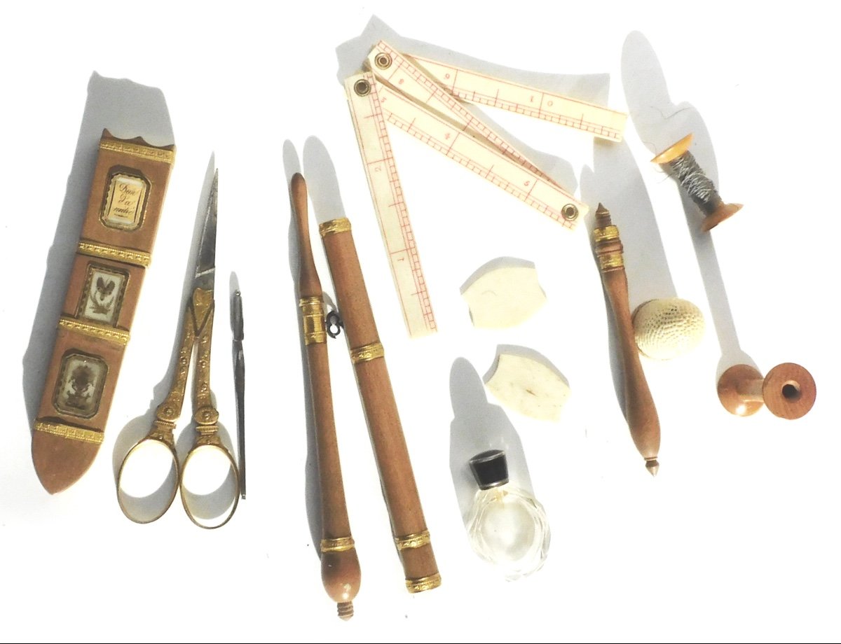 Travel Kit Sewing Embroidery Crochet Mahogany Box Palais Royal Early 19th Century-photo-6