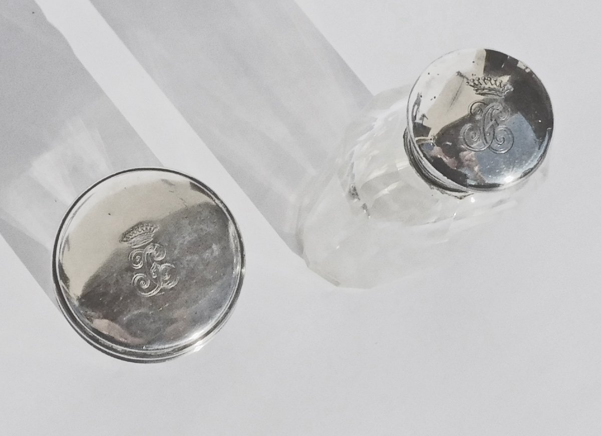 Toiletries Set Perfume Bottle And Powder Bottle In Crystal And Silver 19th Century-photo-2