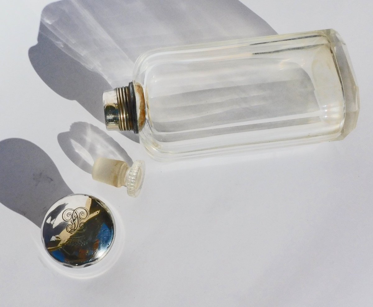 Toiletries Set Perfume Bottle And Powder Bottle In Crystal And Silver 19th Century-photo-1