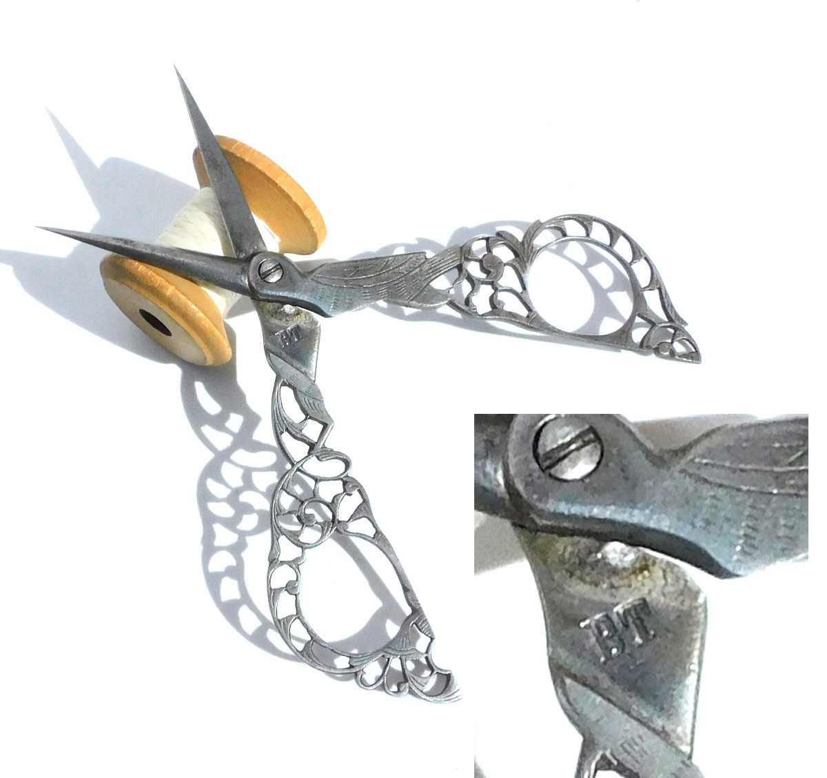 Paire De Ciseaux à Broder  couture  Italienne  Cigogne Dentelle d'Acier Bartolomeo Terzano XIXe-photo-1
