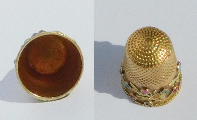 Solid Gold Thimble Decorated With Pink And Turquoise Stones, Late 19th And Early 20th Century-photo-3