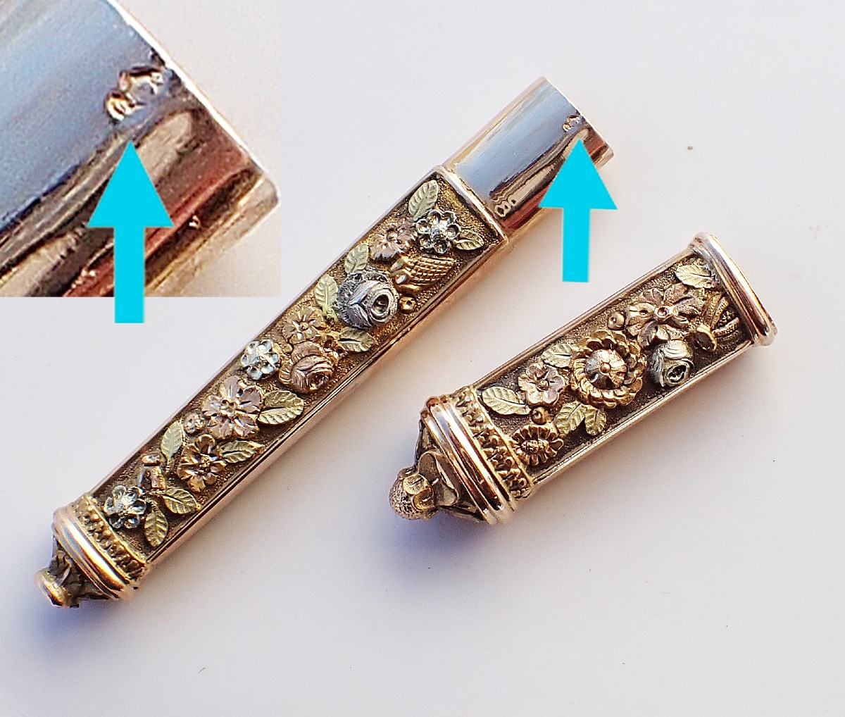 Etui à aiguilles en or massif 3 couleurs début XIXe nécessaire de couture ancien-photo-2