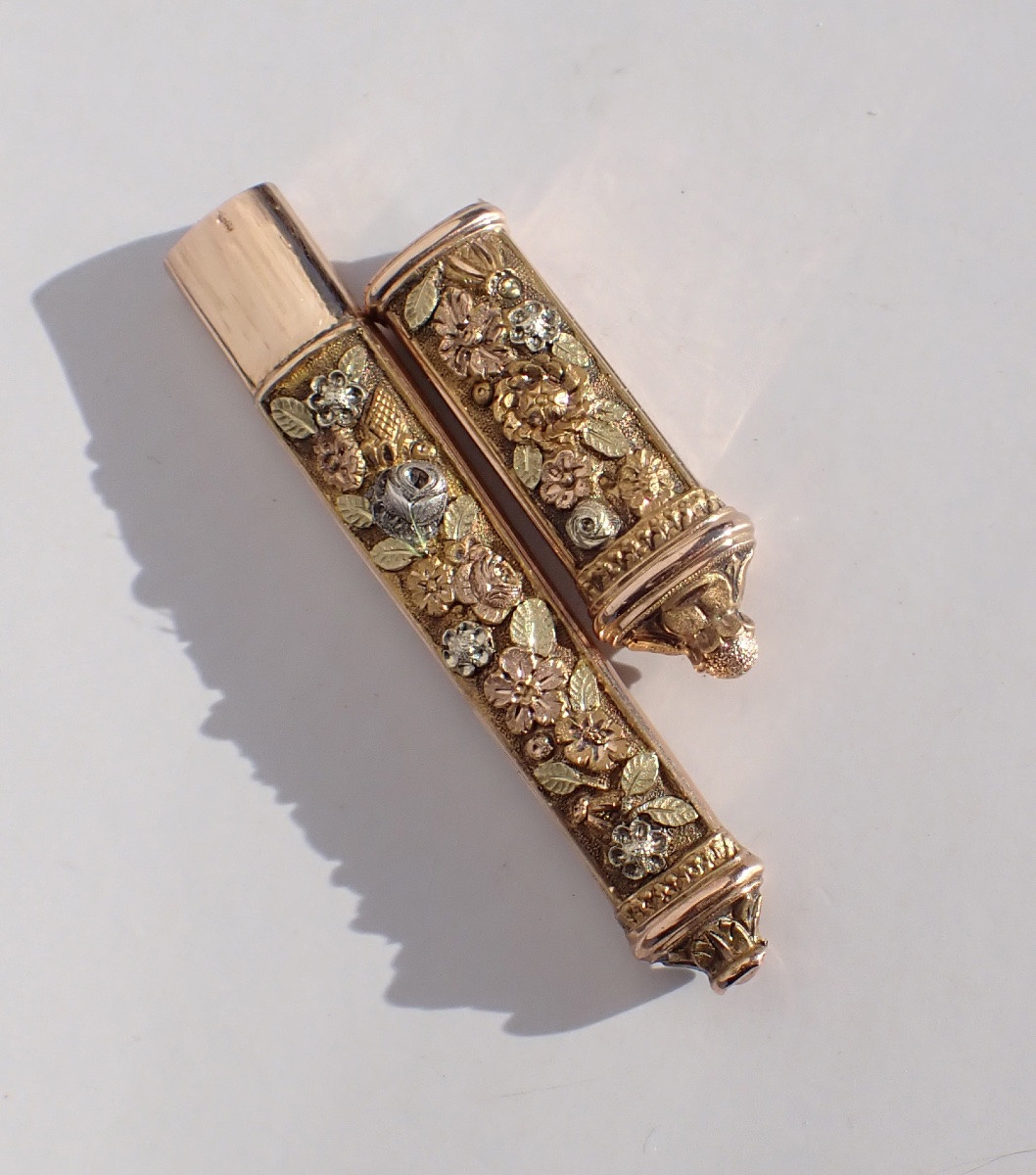 Etui à aiguilles en or massif 3 couleurs début XIXe nécessaire de couture ancien-photo-3