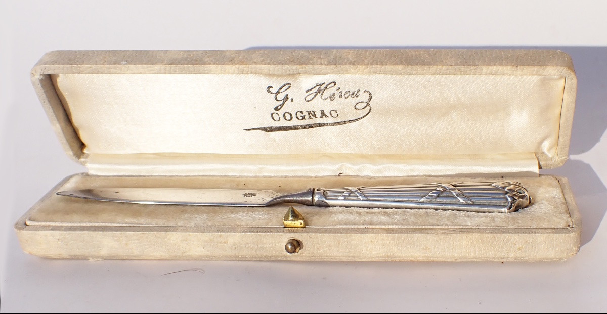 Ouvre lette ancien manche argent massif dans sont coffret début XXe-photo-3