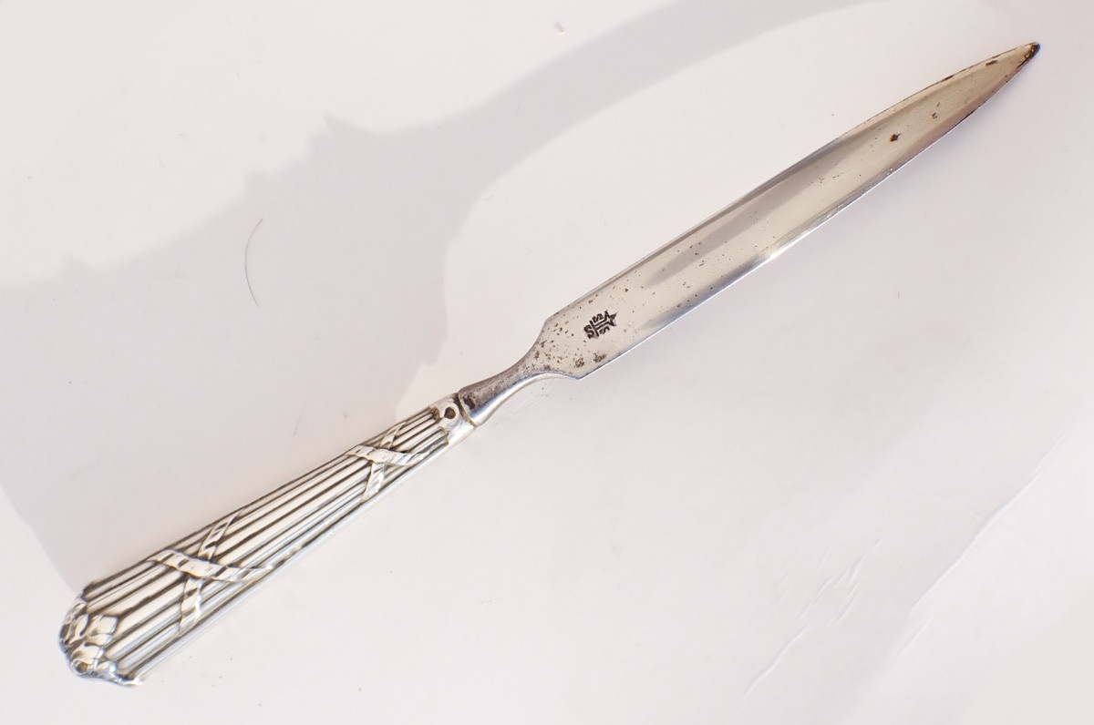 Ouvre lette ancien manche argent massif dans sont coffret début XXe-photo-4