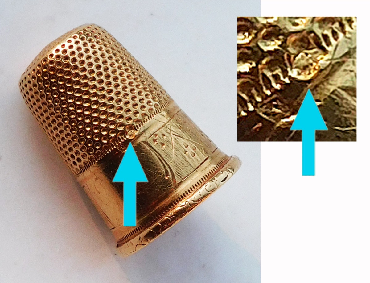Solid 18-karat Gold Thimble, Late 19th/early 20th Century, Sewing Kit-photo-2