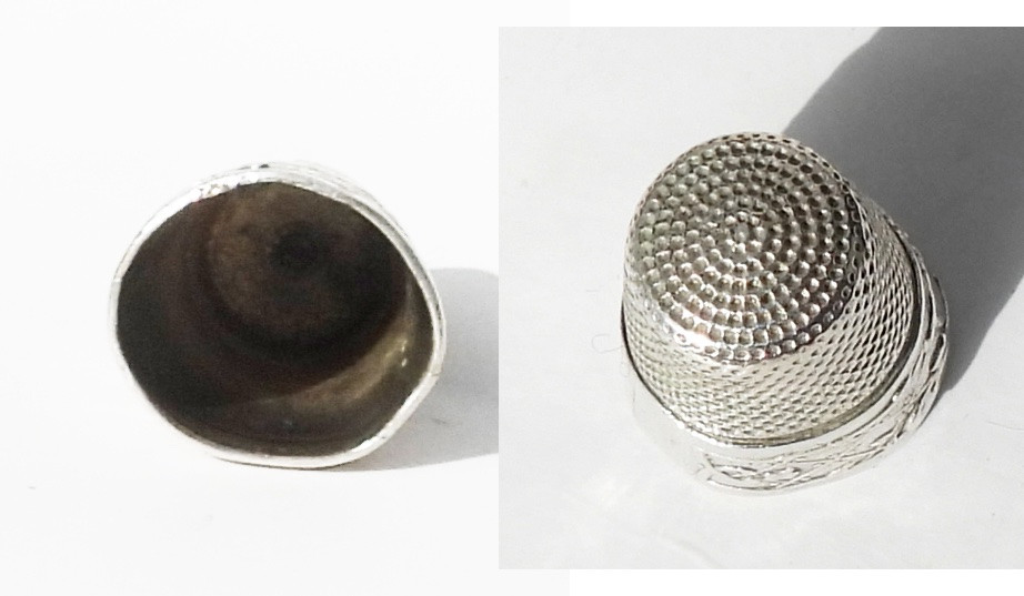 Early 20th Century Solid Silver Sewing Kit: Scissors, Thimble, Crochet Hook, Measuring Tape-photo-2