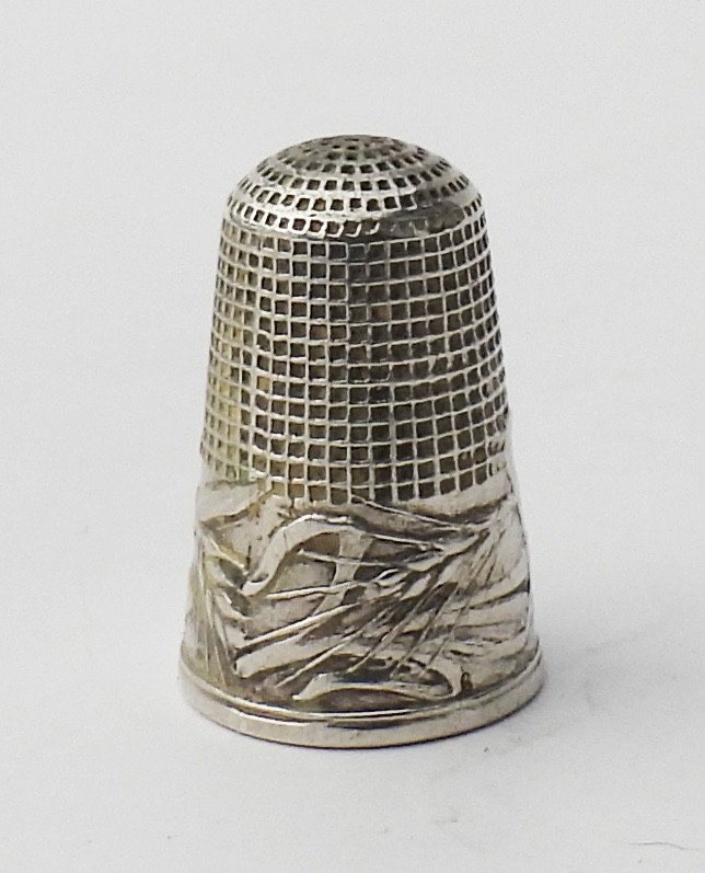 Art Nouveau Solid Silver Sewing Kit, Wheat Design, Late 19th/early 20th Century, Scissors, Thimble-photo-4