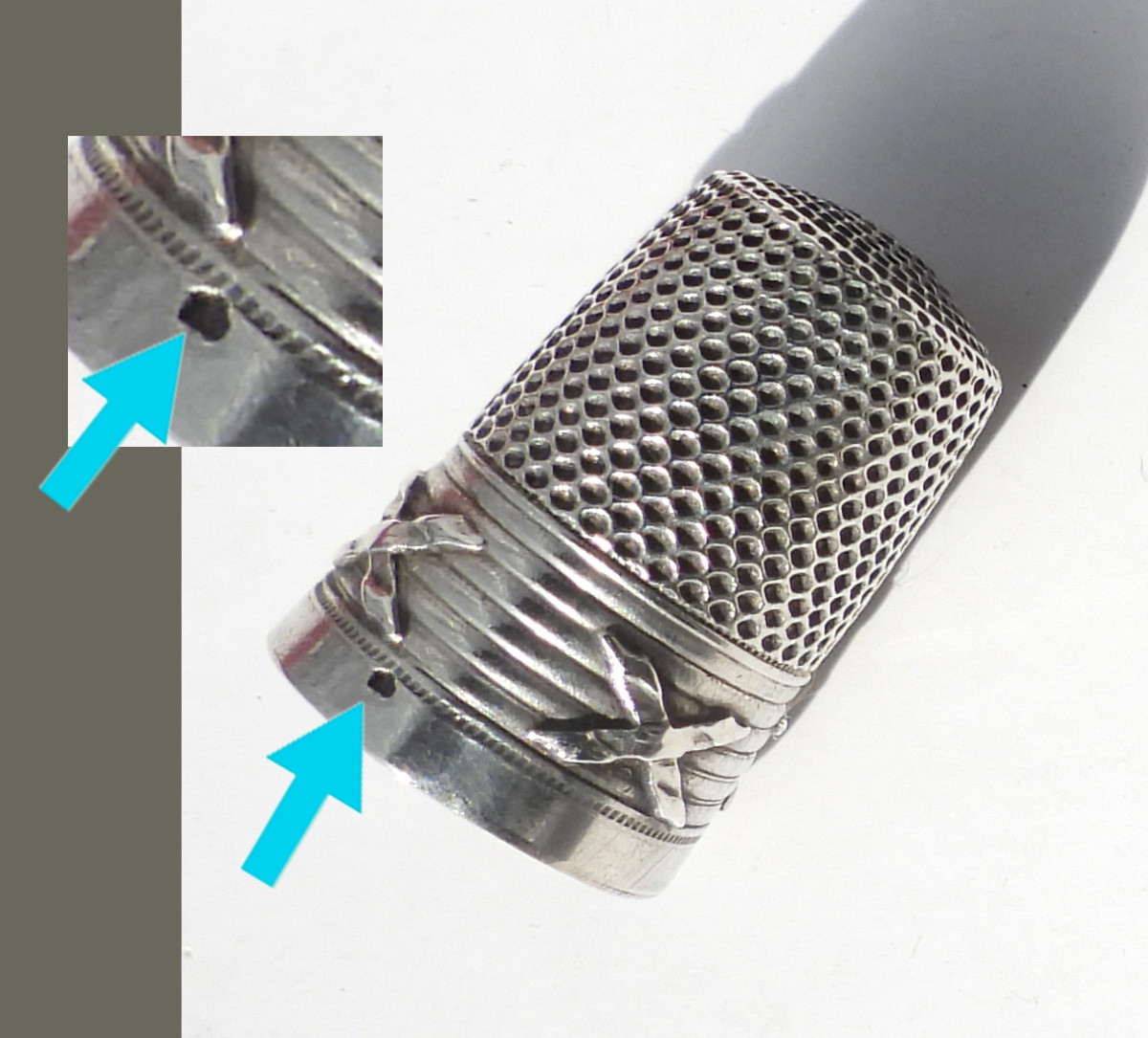 Antique Silver Sewing Kit Early 20th Century Scissors, Thimble-photo-1