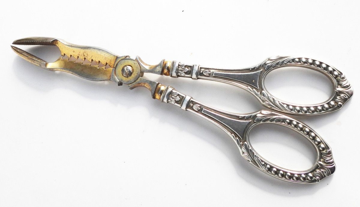 Antique Sugar Tongs Late 19th Century Branches Solid Silver Pearl Decorations-photo-4