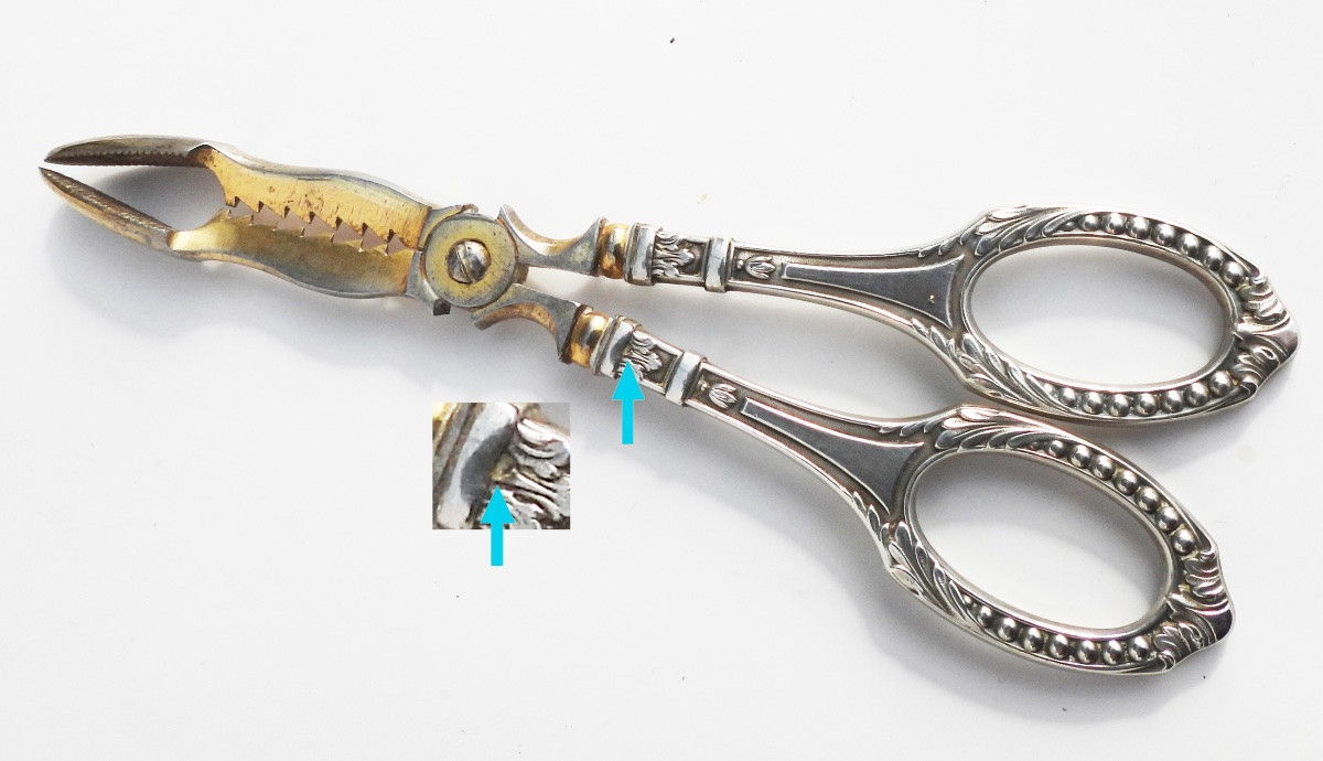 Antique Sugar Tongs Late 19th Century Branches Solid Silver Pearl Decorations-photo-1