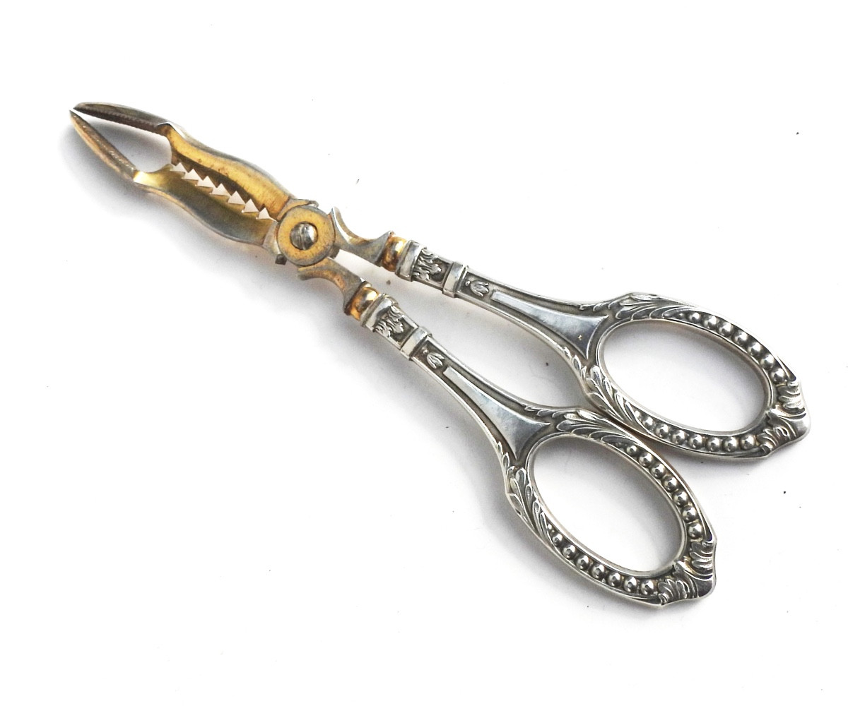 Antique Sugar Tongs Late 19th Century Branches Solid Silver Pearl Decorations