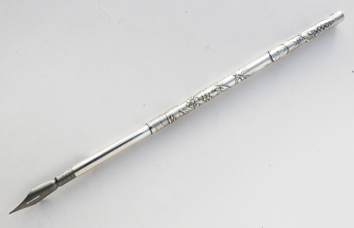 Porte plume en argent massif début XXe Art Nouveau nécessaire écriture-photo-2