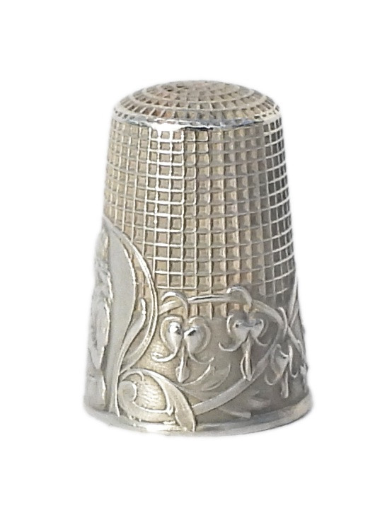 Antique Silver Thimble Illustrated With A Young Girl Knitting In The Early 19th Century-photo-2