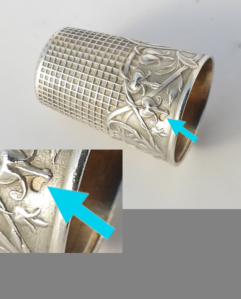 Antique Silver Thimble Illustrated With A Young Girl Knitting In The Early 19th Century-photo-2