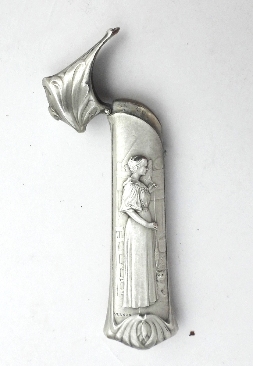 Sterling Silver Needle Case Art Nouveau Les Fileuses De Vernon Early 19th Century Necessary Sewing-photo-2