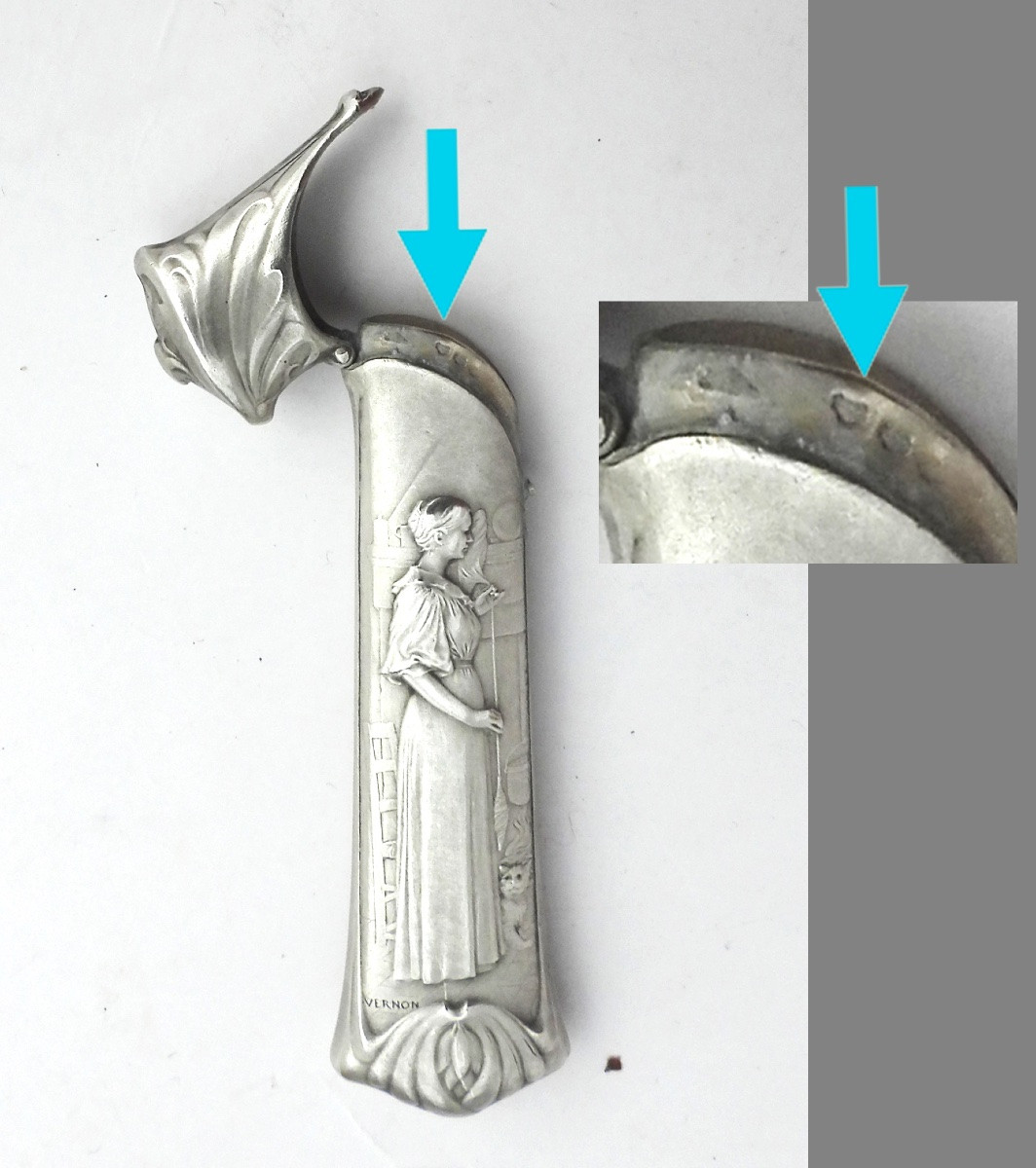 Etui à aiguilles argent massif Art Nouveau les fileuses de Vernon début XIXe nécessaire couture-photo-4