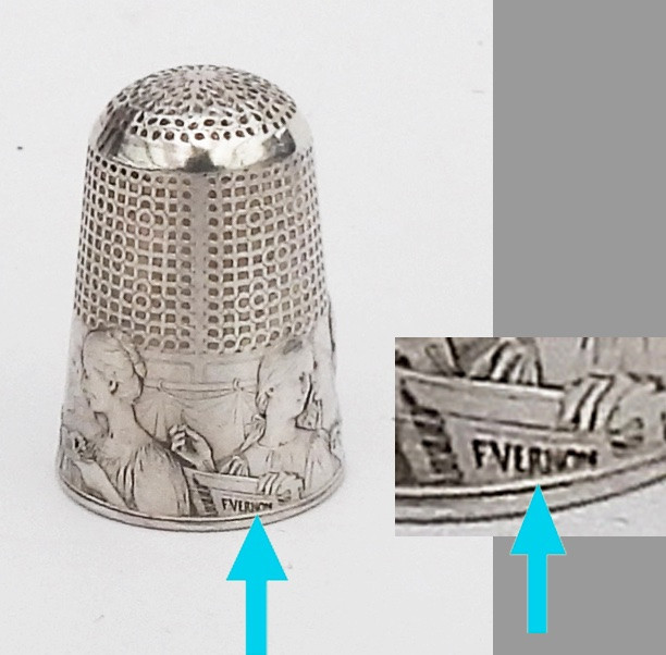 Dé à coudre  argent massif Art Nouveau les fileuses de Vernon début XIXe nécessaire couture-photo-3