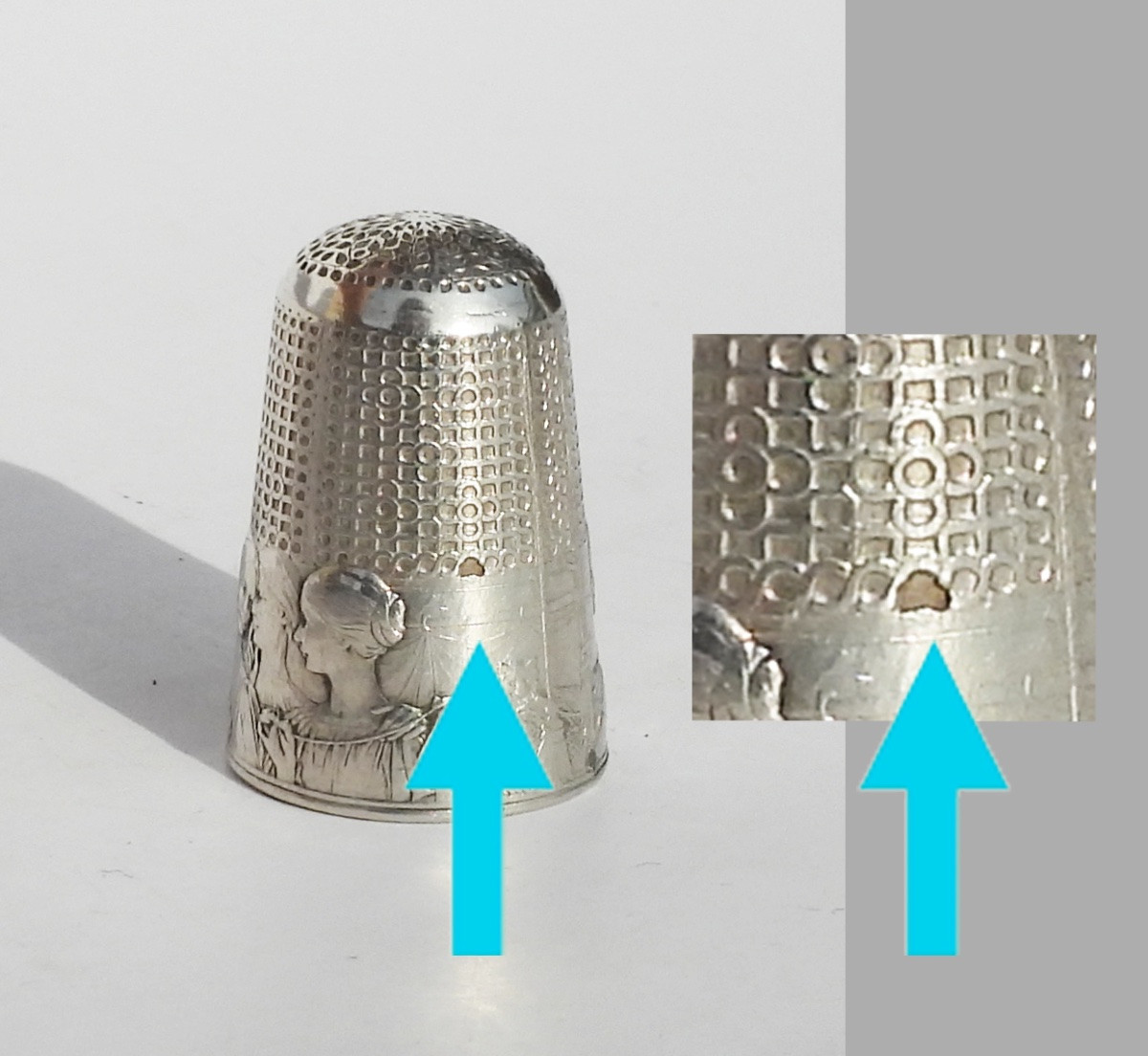 Dé à coudre  argent massif Art Nouveau les fileuses de Vernon début XIXe nécessaire couture-photo-4