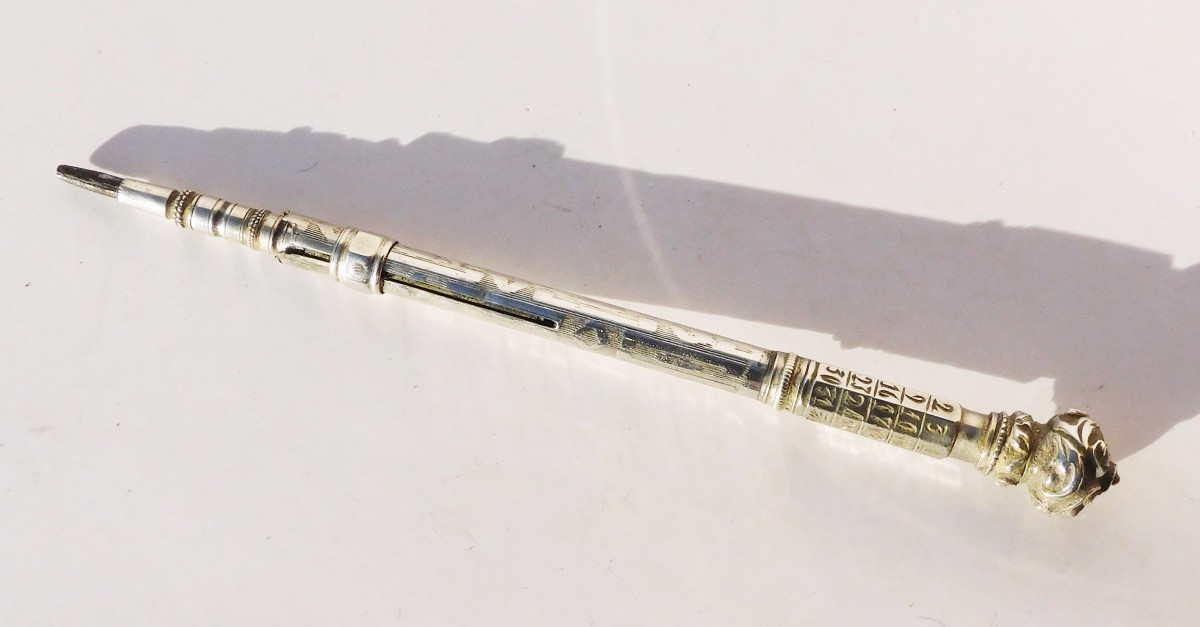 Porte mine crayon argent massif fin XIXe siècle calendrier perpétuel -photo-3