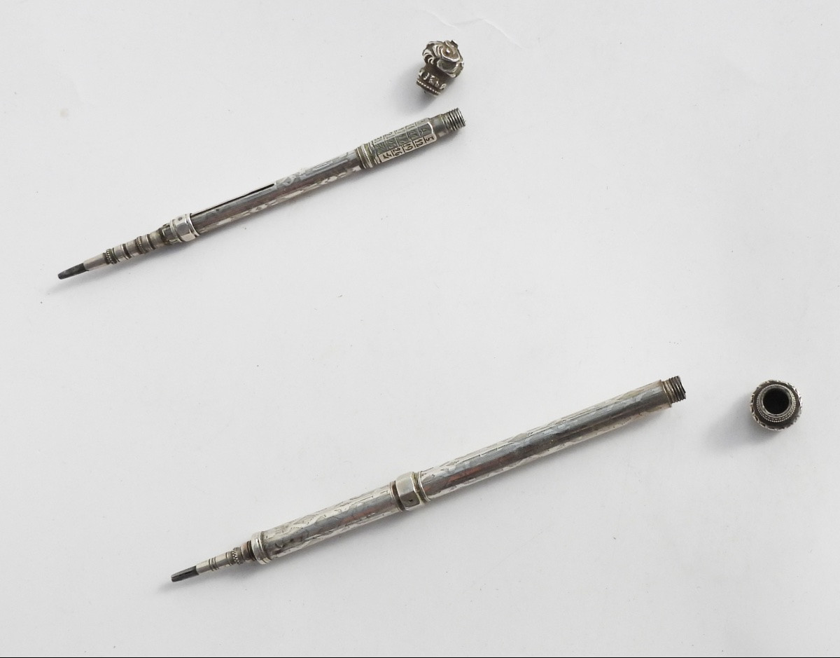 Solid Silver Pencil Lead Holder End Of 19th Century Perpetual Calendar-photo-1