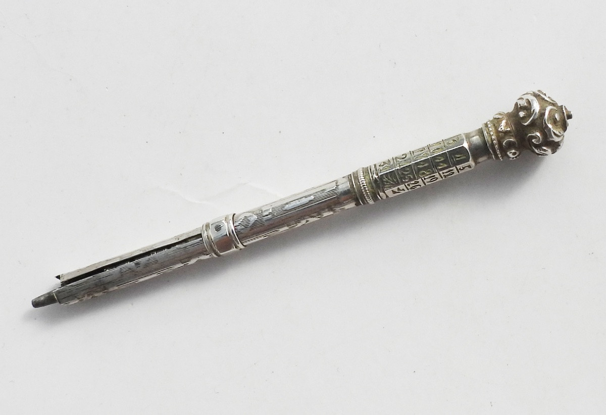 Solid Silver Pencil Lead Holder End Of 19th Century Perpetual Calendar-photo-2