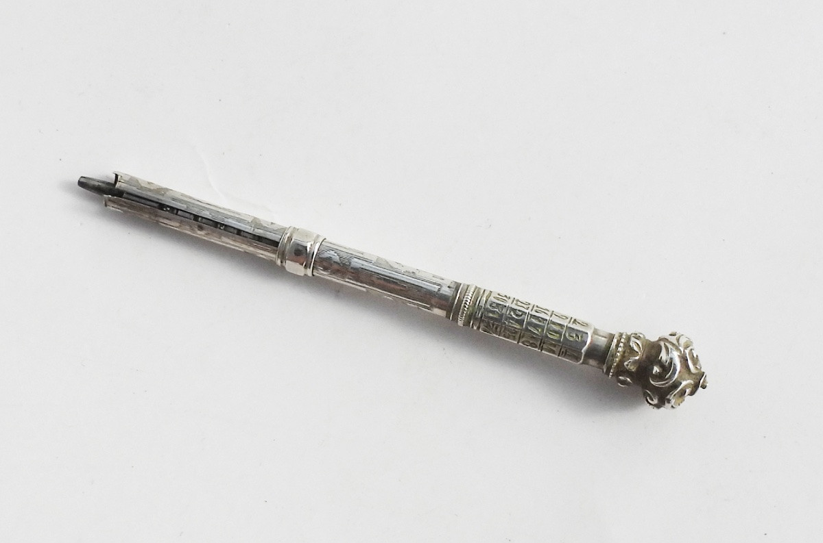 Solid Silver Pencil Lead Holder End Of 19th Century Perpetual Calendar-photo-3