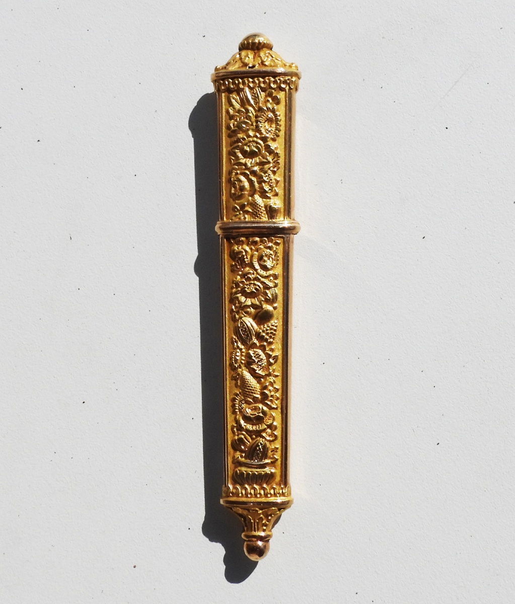 Needle Case In Solid 18-carat Gold, Early 19th Century, Necessary For Antique Sewing-photo-3
