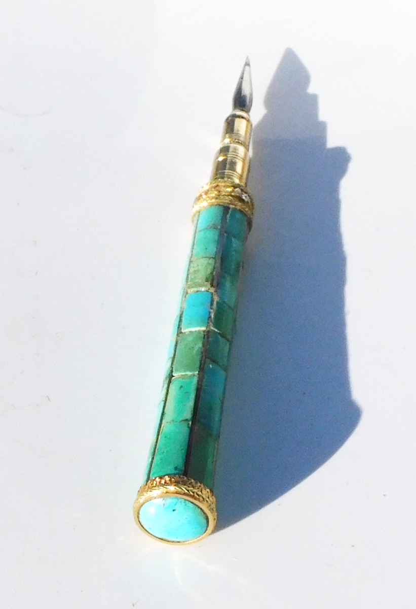 19th-century Embroidery Sewing Punch, Gold With Turquoises, For A Sewing Kit-photo-2
