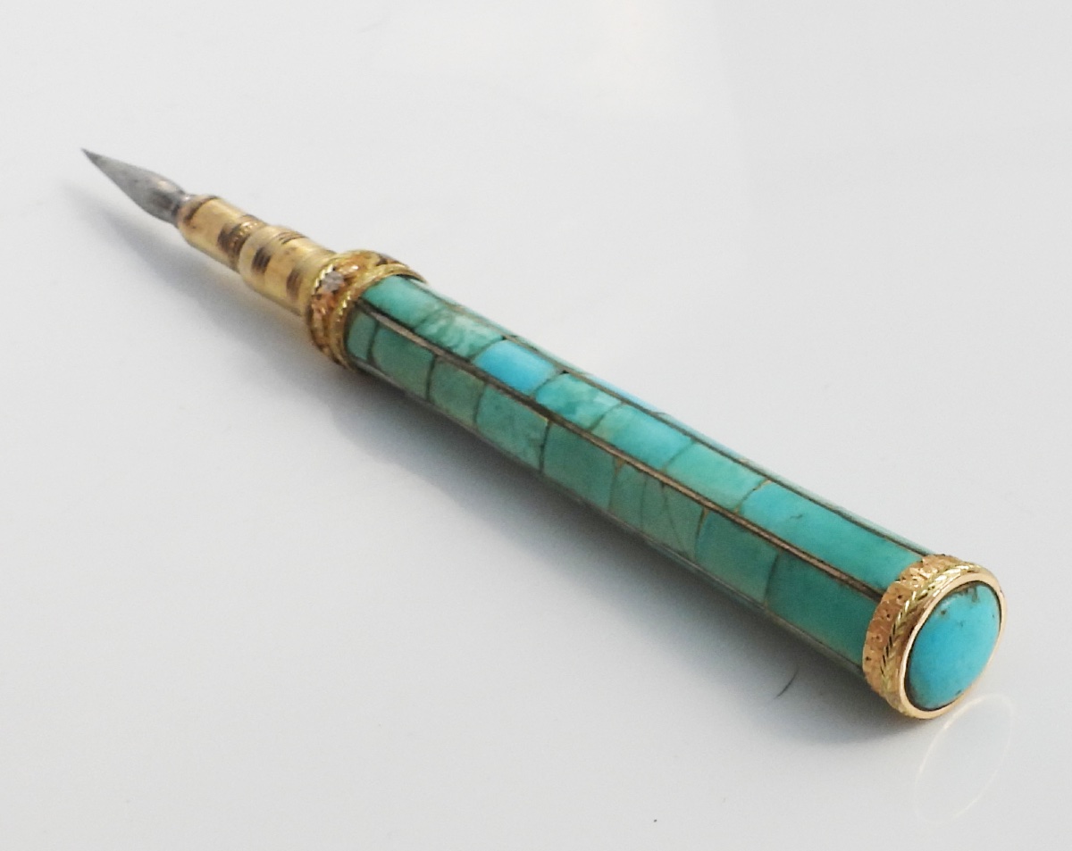19th-century Embroidery Sewing Punch, Gold With Turquoises, For A Sewing Kit-photo-1